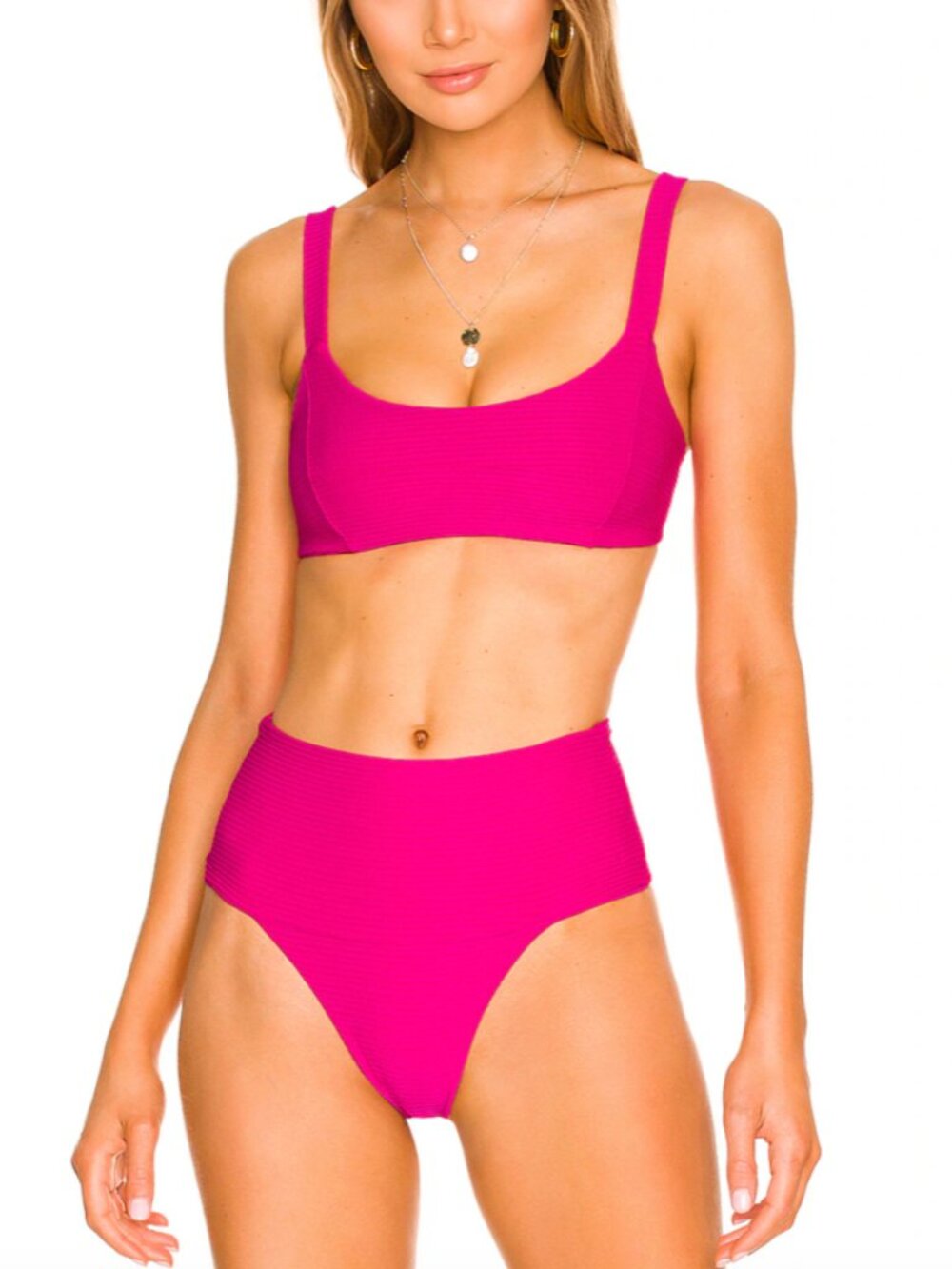 l*space Hot Pink Ribbed High-Waist Bikini Set